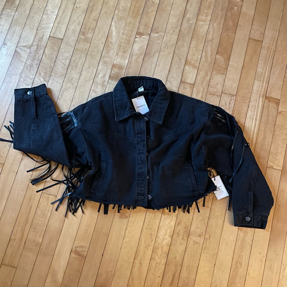 Black Fringe Denim Jacket